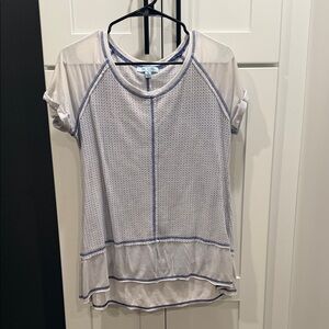 She + Sky Short Sleeve Mesh Top with Blue Trim
